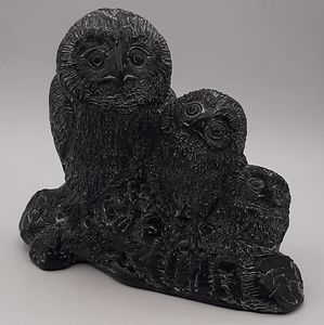Vintage Hand Carved Soapstone Mother Owl & Babies The Aardik Collection Canada